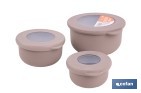 Set of 3 round food containers with lid | Capacity: 100 ml, 250 ml, 500 ml | Material: PP + TPE | Assorted colours: grey, brown or white - Cofan