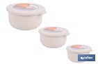 Set of 3 round food containers with lid | Capacity: 100 ml, 250 ml, 500 ml | Material: PP + TPE | Assorted colours: grey, brown or white - Cofan