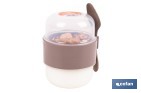 Set of 3 overnight oats containers with lid, spoon and inner compartment | Capacity 200 ml + 200 ml | Assorted colours: beige, grey and brown - Cofan