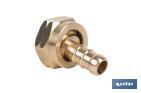 Racord para tubería de gas | Adecuado para regulador de gas 41003096 | Rosca izquierda 21,8 mm | Material: Latón | Medidas: 2,4 cm largo x 3,5 cm alto - Cofan