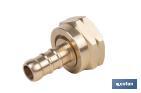 Racord para tubería de gas | Adecuado para regulador de gas 41003096 | Rosca izquierda 21,8 mm | Material: Latón | Medidas: 2,4 cm largo x 3,5 cm alto - Cofan