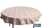 MANTEL REDONDO ANTIMANCHAS RESINADO CON ESTAMPADO DE FLORECILLAS | MATERIALES: 50% ALGODÓN Y 50% POLIÉSTER | DIÁMETRO: 1,40 M