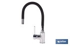 Grifería de cocina monomando con caño flexible negro | Grifo cromado | Incluye 2 latiguillos de 40 cm - Cofan