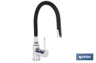 Grifería de cocina monomando con caño flexible negro | Grifo cromado | Incluye 2 latiguillos de 40 cm - Cofan