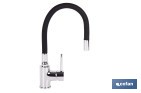 GRIFERÍA DE COCINA MONOMANDO CON CAÑO FLEXIBLE NEGRO | GRIFO CROMADO | INCLUYE 2 LATIGUILLOS DE 40 CM