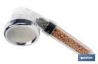 Ionic shower head with red and grey mineral stones | 3 spray settings: rainfall, jetting, massage | Stainless steel and ABS - Cofan