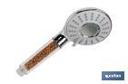 Ionic shower head with red and grey mineral stones | 3 spray settings: rainfall, jetting, massage | Stainless steel and ABS - Cofan