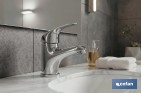 Grifo monomando para lavabo con acabado cromado | Incluye latiguillos y cartucho cerámico de 40 mm | Gama Ölfus - Cofan