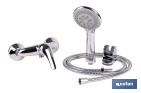 Set de grifo monomando para ducha con acabado cromado, con soporte, flexo mango de ducha, latiguillos y cartucho cerámico de 40 mm | Gama Ölfus - Cofan