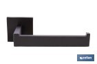 Portarrollos negro mate | Material: acero inoxidable | Diseño cuadrado | Kit de fijación incluido | Medidas: 16 x 8 x 5,5 cm - Cofan