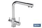 Kitchen Mixer Tap | Single-Handle Tap | 3-Way Filter Tap Adapted to Osmosis System | Brass with chrome finish - Cofan