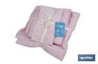 Conjunto de 3 toalhas de cor rosa claro com 580 g/m2 | Gama Flor | Conjunto de toalhas 100% algodão - Cofan