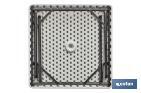 Table pliante carrée de couleur blanche | Poids maximal : 120 kg | Appropriée pour 6 personnes | Dimensions ouverte : 88 x 88 x 74 cm  - Cofan