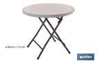 TABLE PLIANTE RONDE DE COULEUR BLANCHE | POIDS MAXIMAL : 120 KG | APPROPRIÉE POUR 6 PERSONNES | DIMENSIONS OUVERTE : Ø88 X 74 CM 