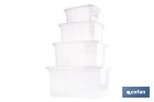 PACK DE 4 CAJAS DE ALMACENAJE TRANSPARENTES CON TAPA | CAPACIDADES DE 4, 8, 15 Y 26 LITROS