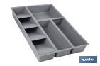Organizador de cubiertos con separadores para cajón | Cubertero con 8 compartimentos y separadores modulares | Color: gris | Material: polipropileno - Cofan
