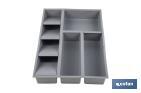 Organizador de cubiertos con separadores para cajón | Cubertero con 8 compartimentos y separadores modulares | Color: gris | Material: polipropileno - Cofan