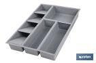 Organizador de cubiertos con separadores para cajón | Cubertero con 8 compartimentos y separadores modulares | Color: gris | Material: polipropileno - Cofan