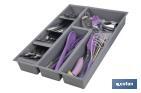 Organizador de cubiertos con separadores para cajón | Cubertero con 8 compartimentos y separadores modulares | Color: gris | Material: polipropileno - Cofan