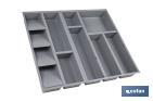 Organizador de cubiertos con separadores para cajón | Cubertero con 11 compartimentos y separadores modulares | Color: gris | Material: polipropileno - Cofan