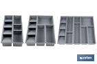 Organizador de cubiertos con separadores para cajón | Cubertero con 11 compartimentos y separadores modulares | Color: gris | Material: polipropileno - Cofan
