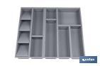 Organizador de cubiertos con separadores para cajón | Cubertero con 11 compartimentos y separadores modulares | Color: gris | Material: polipropileno - Cofan