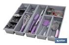 Organizador de cubiertos con separadores para cajón | Cubertero con 11 compartimentos y separadores modulares | Color: gris | Material: polipropileno - Cofan
