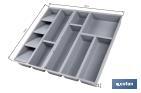 Organizador de cubiertos con separadores para cajón | Cubertero con 11 compartimentos y separadores modulares | Color: gris | Material: polipropileno - Cofan
