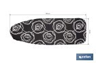 Funda acolchada para tabla de planchar | Tamaño universal con 3 capas | Estampado de rosas negras | Material: 100 % algodón | Refleja el vapor | Medidas: 135 x 53 cm - Cofan