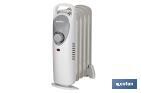 MINI RADIADOR DE ACEITE | POTENCIA: 450 W | TERMOSTATO REGULABLE | SEGURIDAD ANTIINCENDIOS | COLOR: BLANCO | MEDIDAS: 26 X 13 X 41 CM