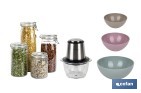 PACK DE PICADORA ELÉCTRICA 400 W 1,2 L, 4 TARROS HERMÉTICOS DE VIDRIO, 3 BOLS DE COCINA MULTIUSOS
