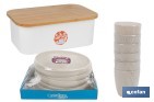 Pack de panera con tapa de bambú, 6 vasos de agua de 400 ml, 6 platos redondos | Disponible en color verde agua y beige - Cofan