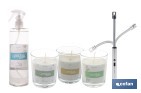 PACK DE 3 VELAS AROMÁTICAS, ENCENDEDOR ELÉCTRICO Y BRUMA TEXTIL | VELAS CON AROMAS A CEDRO, BAMBÚ Y LINO