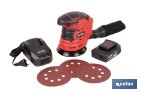 LIJADORA ORBITAL A BATERÍA | VELOCIDAD DE 10.000 RPM | ALMOHADILLA DE Ø125 MM CON SISTEMA DE FIJACIÓN POR VELCRO | DISPONIBLE CON Y SIN BATERÍA Y CARGADOR