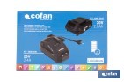Pack de cargador 20 V 2.4 A + Batería 20 V 2.0 Ah Li-Ion | Compatible con sistema 1 for All | Protección contra sobrecarga y larga duración - Cofan