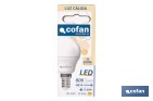 Bombillas LED esférica E14 con rosca fina. Con 6,5 W y 806 lúmenes | Ahorro de energía y larga duración 15.000 h de vida | Disponibles en 2 temperaturas de color - Cofan