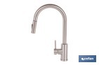 Grifo de cocina extensible giratorio 360° | Material: acero inoxidable 304 | Rociador con 2 funciones | Cartucho cerámico de Ø35 mm | Latiguillos de 50 cm - Cofan
