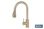 Grifo de cocina extensible dorado con 3 funciones y giro 360° | Material: acero inoxidable | Acabado cepillado | Cartucho cerámico Ø35 mm - Cofan
