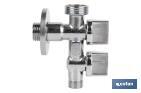 Valve d'Équerre avec Double Sortie | Dimensions : 1/2" x 1/2" X 3/8" | Fabriquée en Laiton CW617N | Filetage d'Entrée de Gaz - Cofan