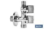 Valve d'Équerre avec Double Sortie | Dimensions : 1/2" x 1/2" X 3/8" | Fabriquée en Laiton CW617N | Filetage d'Entrée de Gaz - Cofan