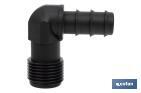 Conector en forma de Codo con Rosca Macho 3/4" color Negro - Cofan