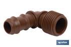 Conector em forma de joelho | Com rosca macho de 1/2'' ou 3/4" | Cor Castanho - Cofan