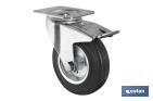 METAL AND RUBBER CASTOR WITH SWIVEL PLATE AND BRAKE | AVAILABLE DIAMETERS FROM 80MM TO 125MM | FOR LOADS FROM 80KG TO 150KG