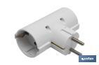 Two-way grounded Schuko socket adapter with 2 poles | White | 16A - 250V - Cofan