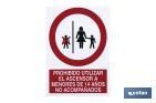 Prohibido ascensor a menores 14 años. El diseño de la señal puede variar, pero en ningún caso se variará el significado de la misma. - Cofan