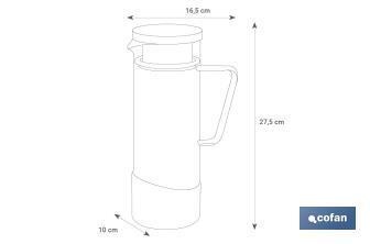 Brocca di vetro borosilicato | Capacità: 1300 ml | Vari colori | Dimensioni: 27,5 x 16,5 x Ø10 cm - Cofan