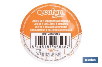 Juego de 4 cucharas medidoras con diferentes capacidades | Medición en mililitros | Color: amarillo pastel - Cofan