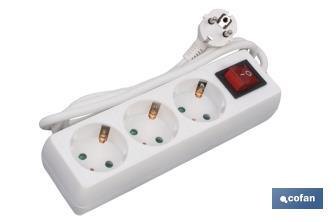 Base múltipla bipolar de 3 tomadas para fichas | Cabo de 1,4 m | Interruptor de ON/OFF - Cofan