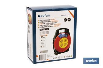 Enrollacables de 4 tomas | Longitud del cable 20 m | Sección cable 3 x 1,5 mm - Cofan