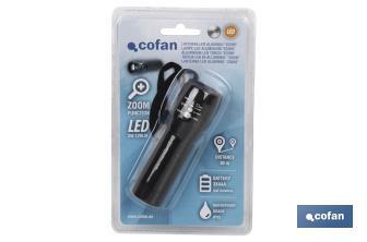 Aluminium torch, ZOOM Led, 3,7 x 12cm - Cofan